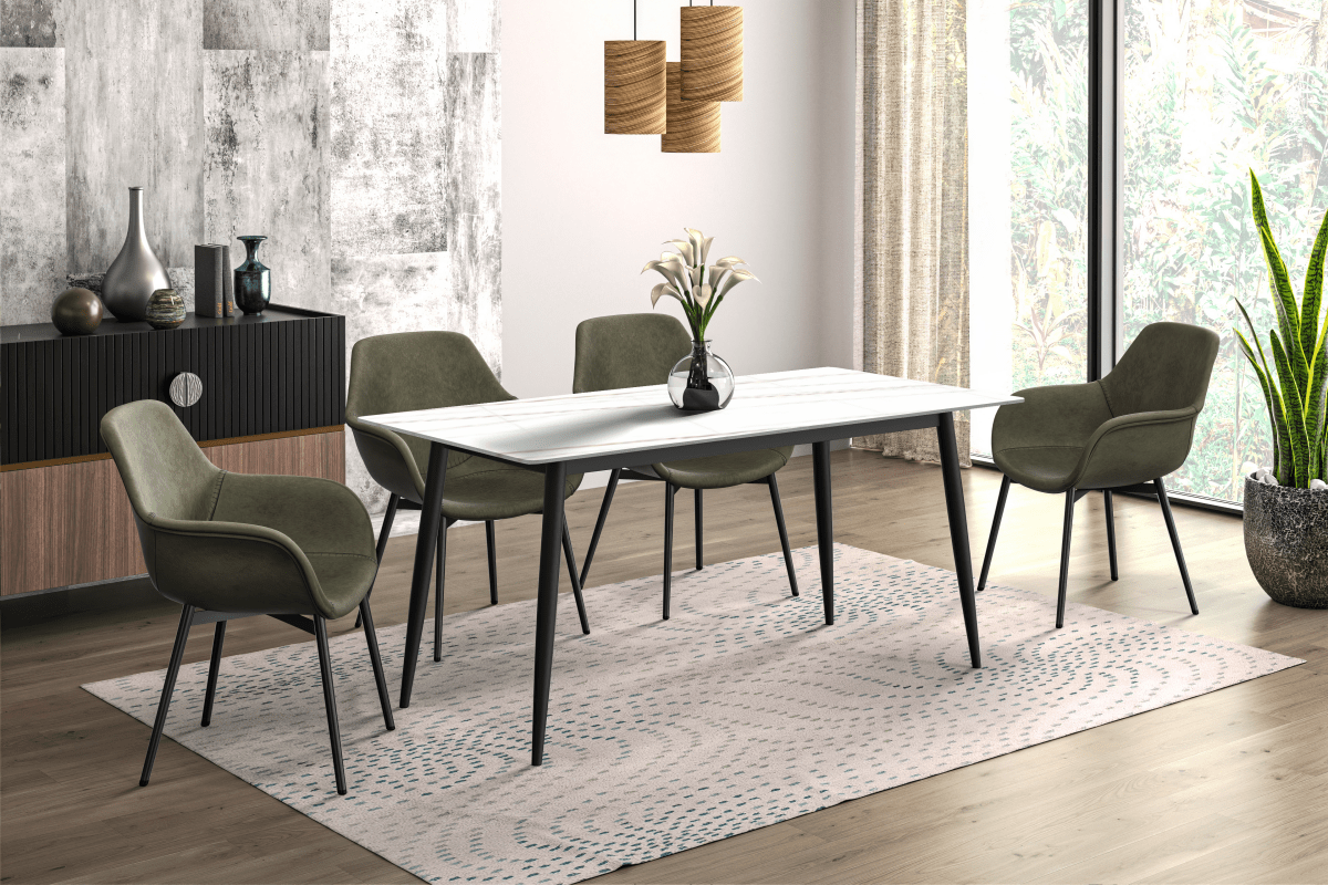 Zayle Rectangular Dining Table with a Sintered Stone Tabletop and a Stainless Steel Base Black Red Oak Dining Table Leisuremod