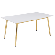 Zayle Rectangular Dining Table with a Sintered Stone Tabletop and a Stainless Steel Base Gold Solid White Dining Table Leisuremod