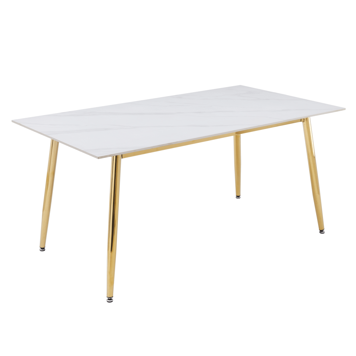 Zayle Rectangular Dining Table with a Sintered Stone Tabletop and a Stainless Steel Base Gold White Marble Dining Table Leisuremod
