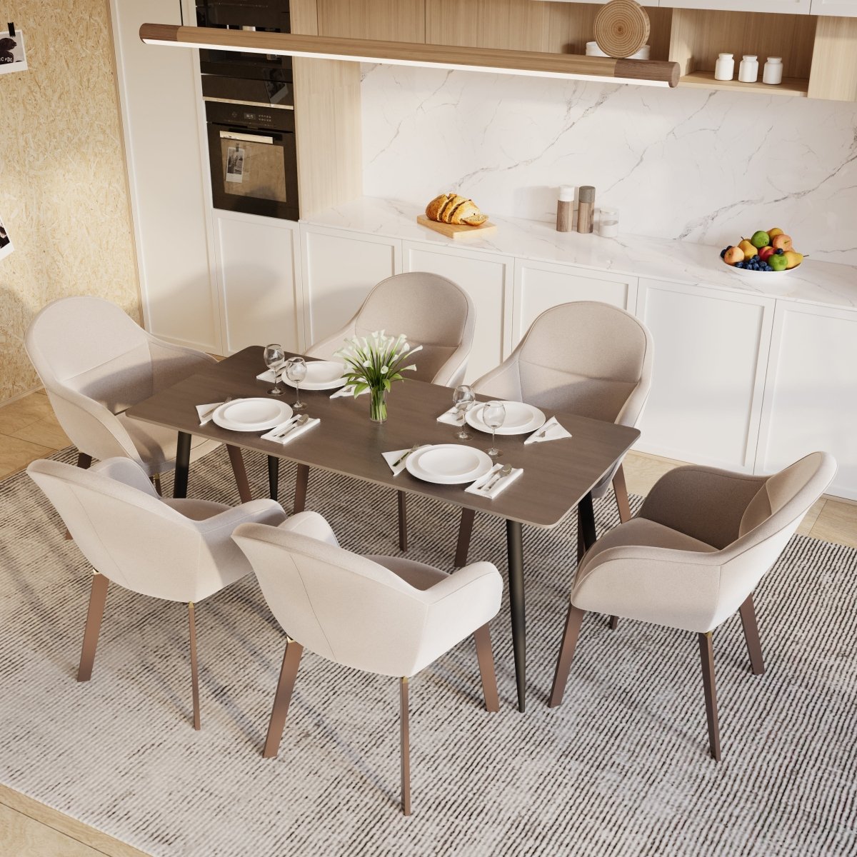 Zayle Rectangular Dining Table with a Sintered Stone Tabletop and a Stainless Steel Base Black Red Oak Dining Table Leisuremod