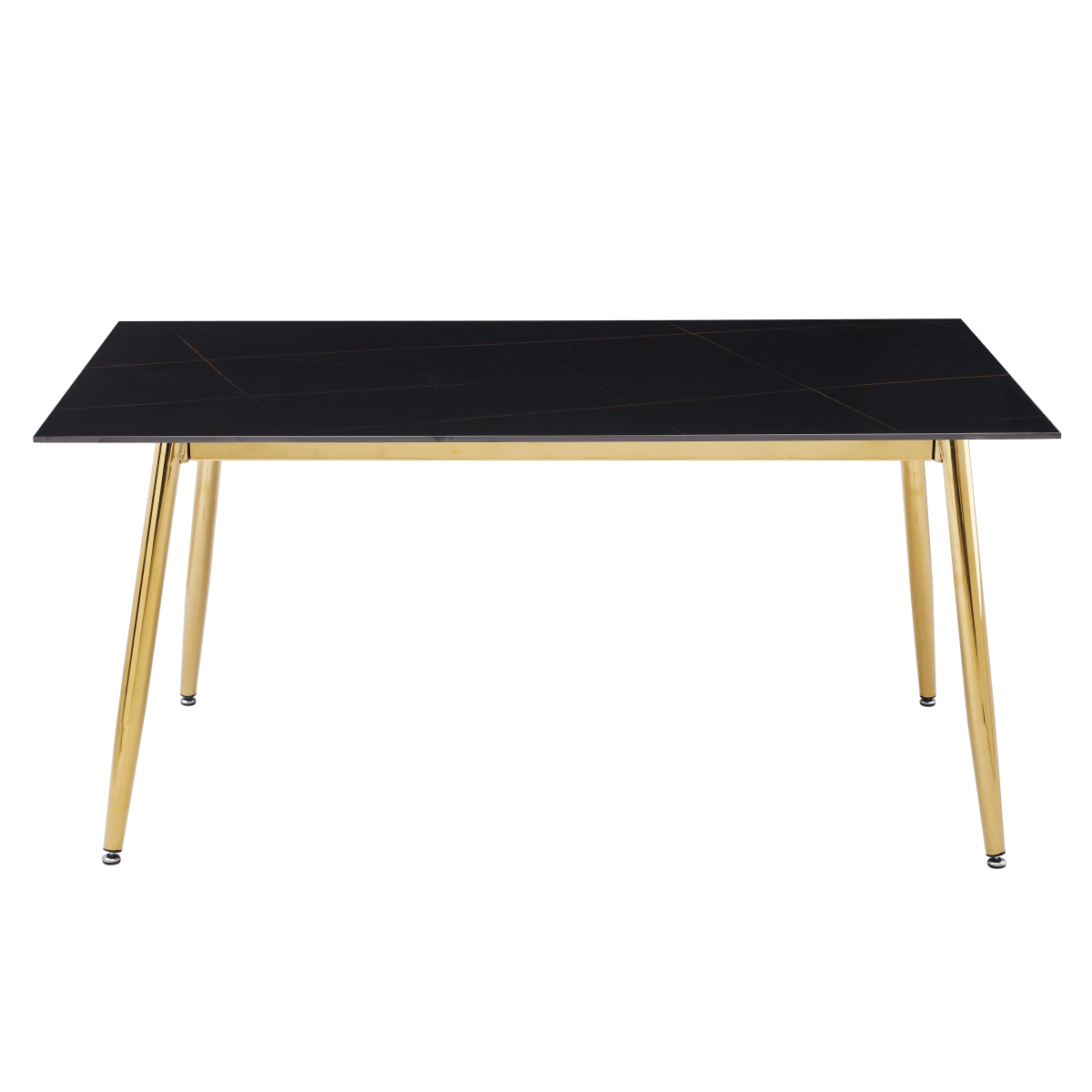 Zayle Rectangular Dining Table with a Sintered Stone Tabletop and a Stainless Steel Base Gold Black Gold Dining Table Leisuremod
