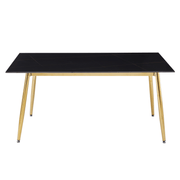 Zayle Rectangular Dining Table with a Sintered Stone Tabletop and a Stainless Steel Base Gold Black Gold Dining Table Leisuremod