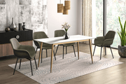 Zayle Rectangular Dining Table with a Sintered Stone Tabletop and a Stainless Steel Base Gold White Gold Dining Table Leisuremod