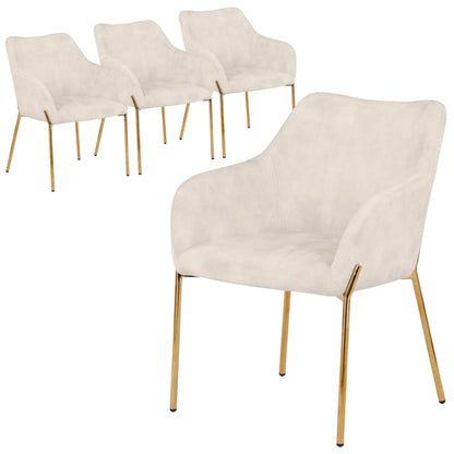 Zaire Upholsters Dining Chair in Velvet/Leather/Boucle with Gold Chrome Iron Set of 4 - Elax Furniture