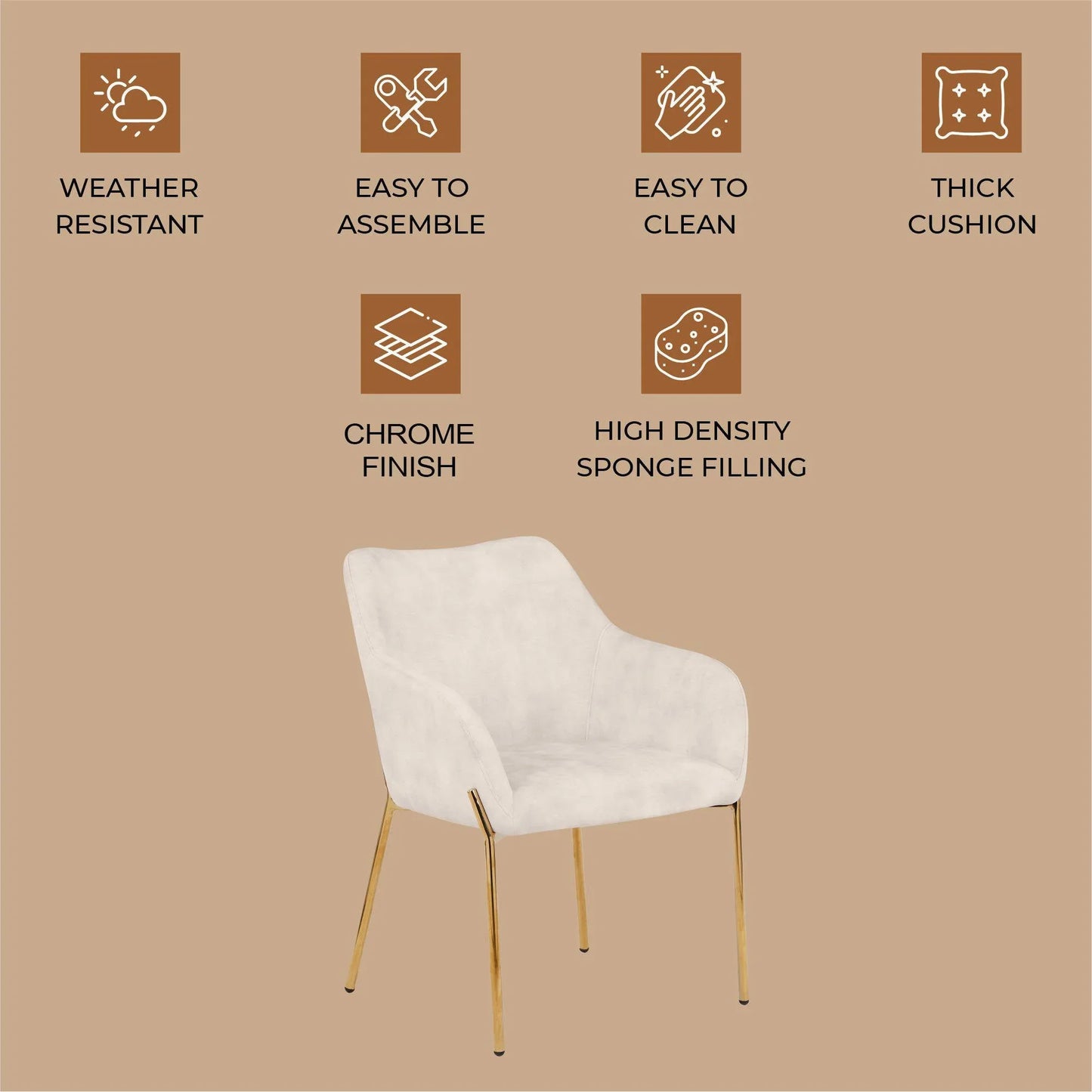 Zaire Upholsters Dining Chair in Velvet/Leather/Boucle with Gold Chrome Iron - Elax Furniture