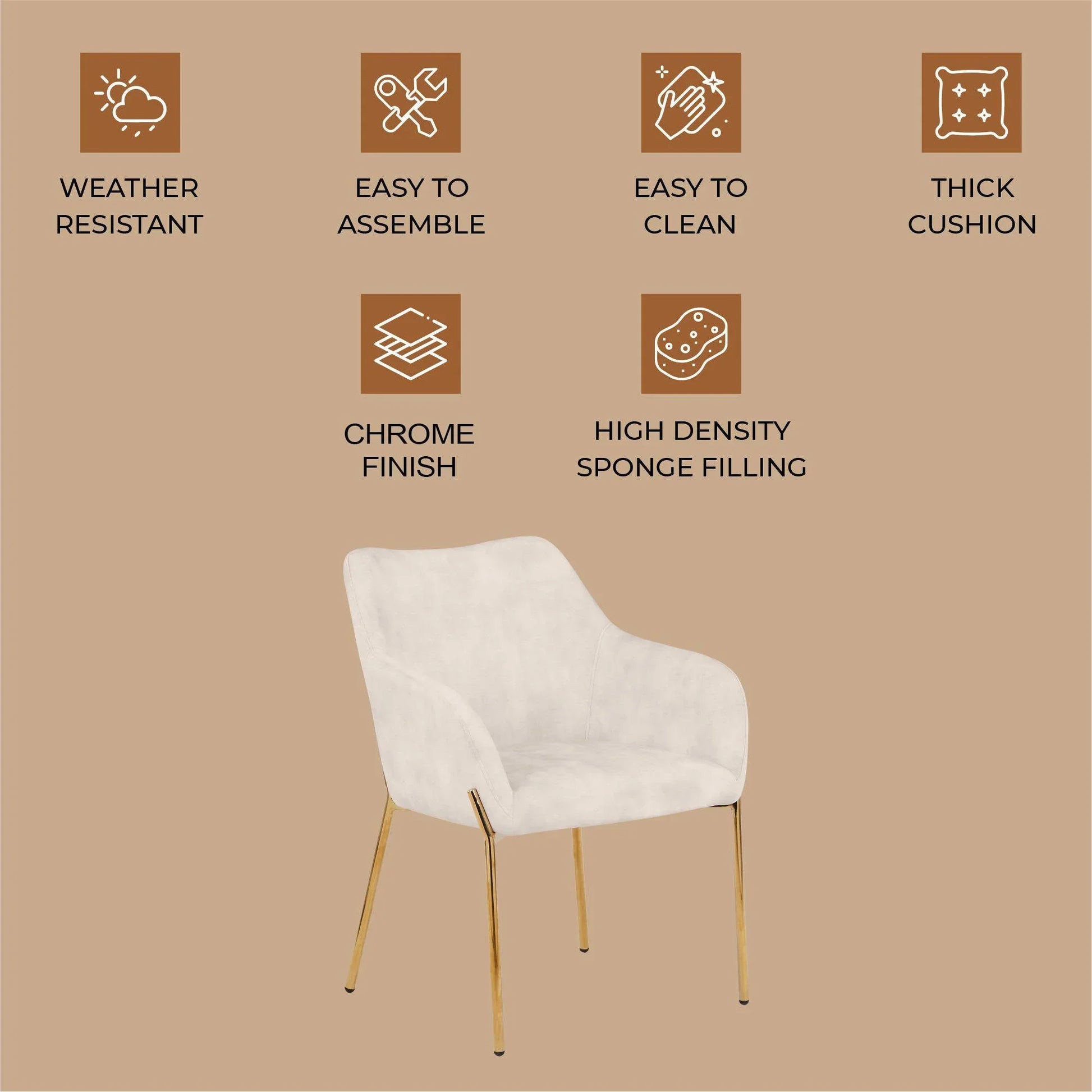 Zaire Upholsters Dining Chair in Velvet/Leather/Boucle with Gold Chrome Iron - Elax Furniture