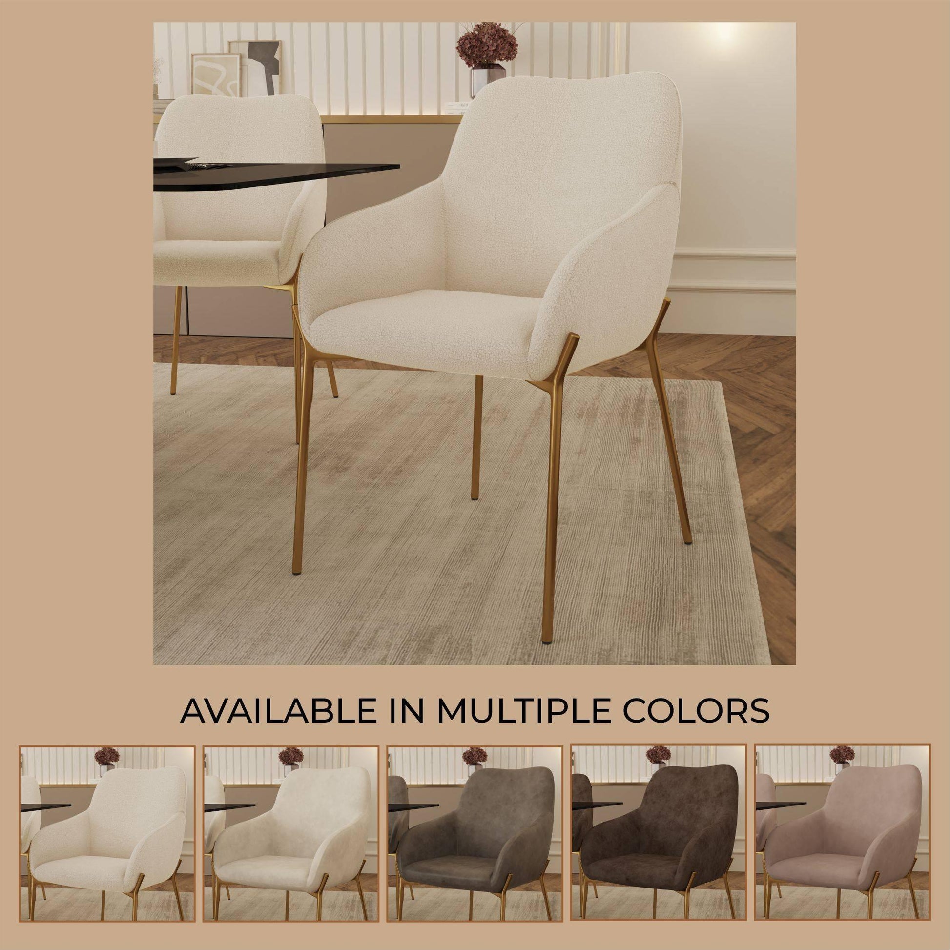 Zaire Upholsters Dining Chair in Velvet/Leather/Boucle with Gold Chrome Iron - Elax Furniture