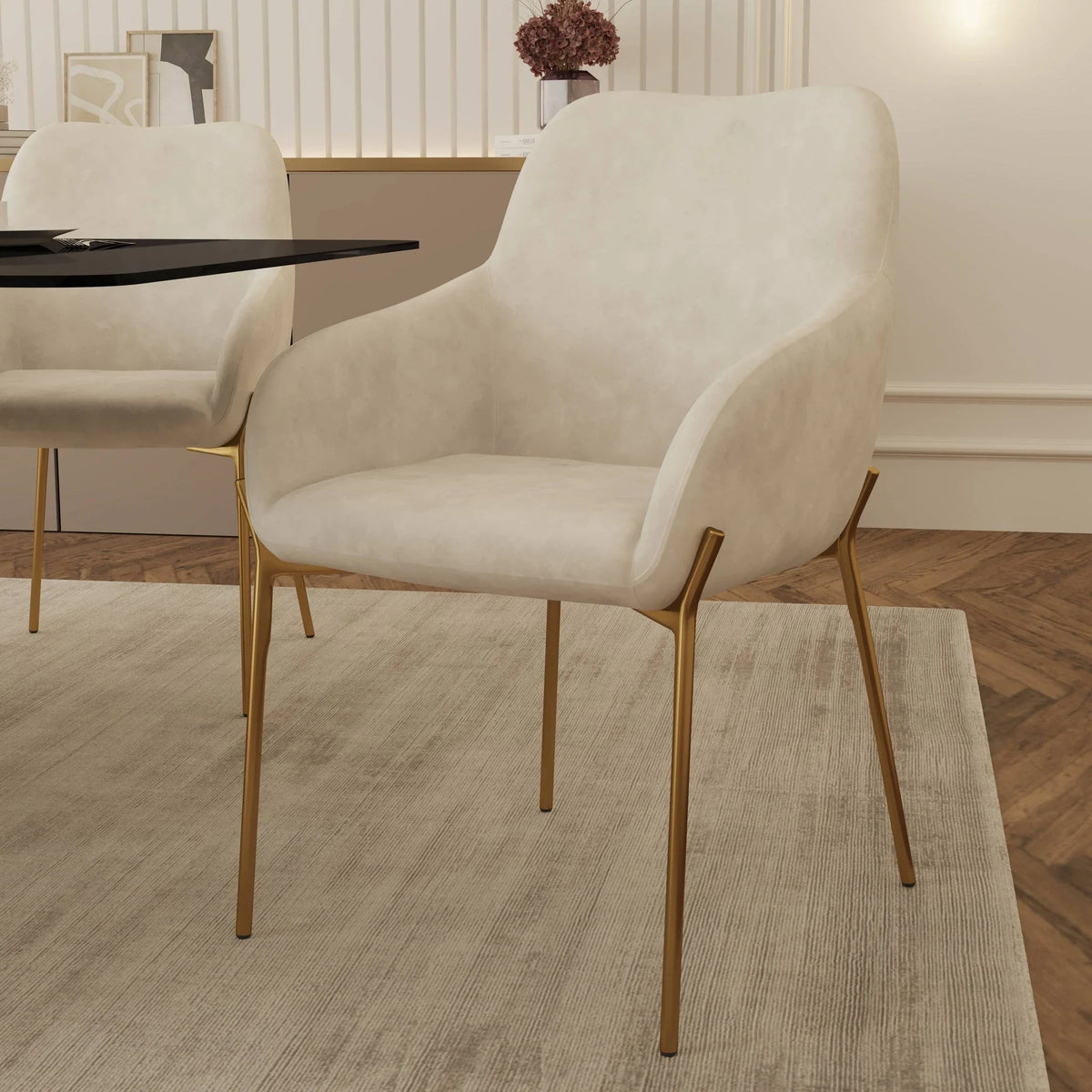 Zaire Upholsters Dining Chair in Velvet/Leather/Boucle with Gold Chrome Iron - Elax Furniture