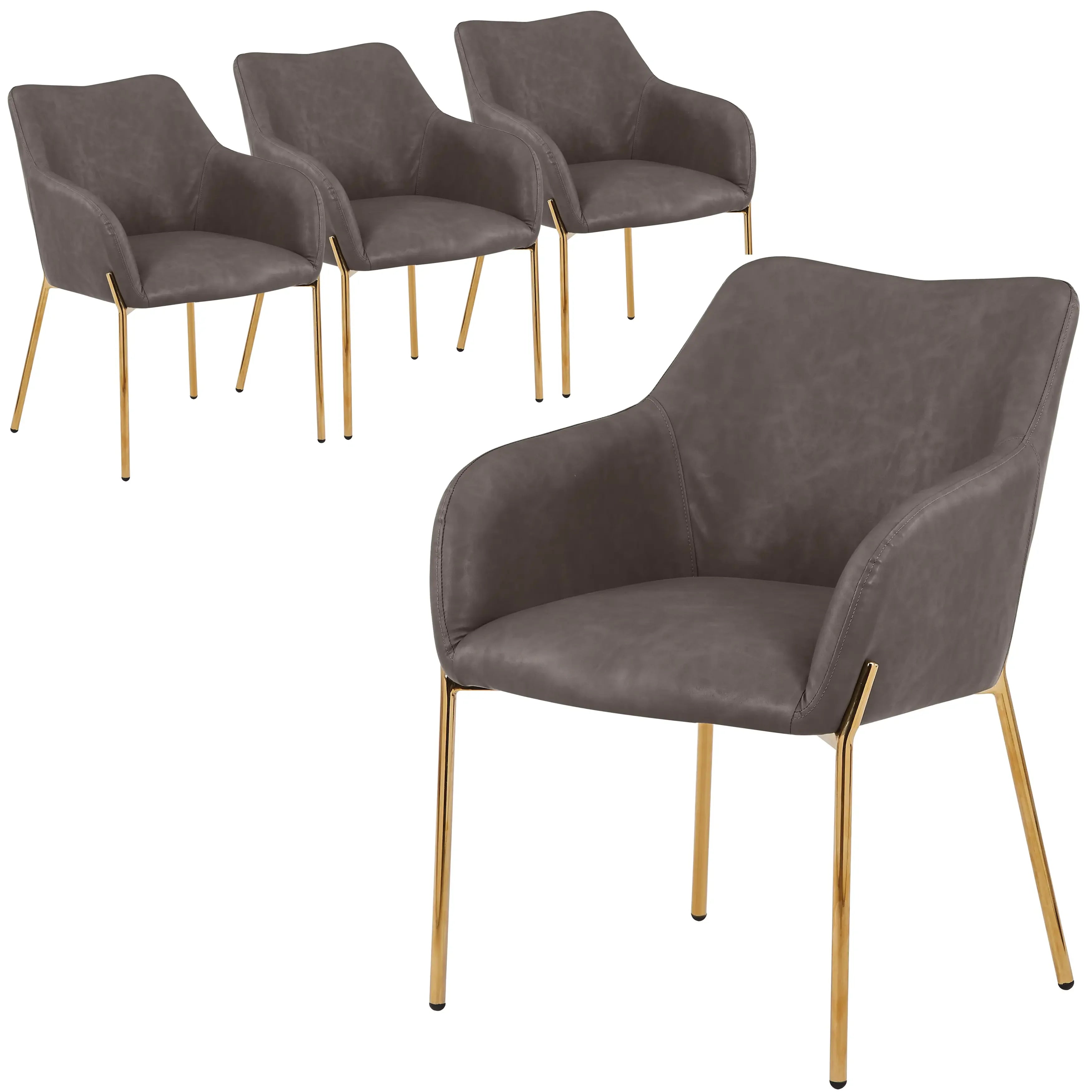 Zaire Upholsters Dining Chair in Velvet/Leather/Boucle with Gold Chrome Iron Set of 4 - Elax Furniture