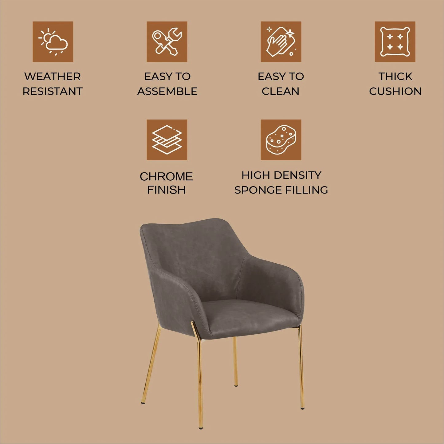 Zaire Upholsters Dining Chair in Velvet/Leather/Boucle with Gold Chrome Iron - Elax Furniture