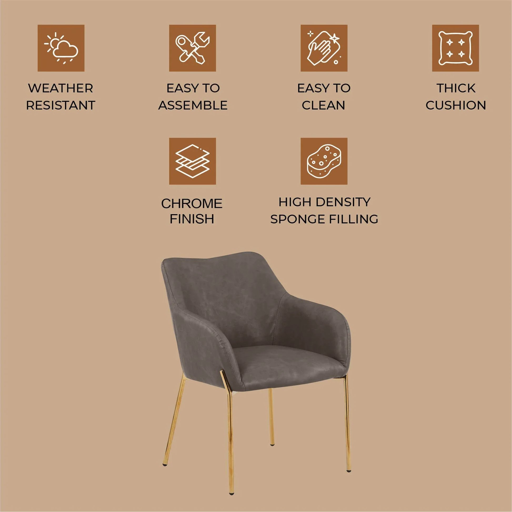 Zaire Upholsters Dining Chair in Velvet/Leather/Boucle with Gold Chrome Iron - Elax Furniture