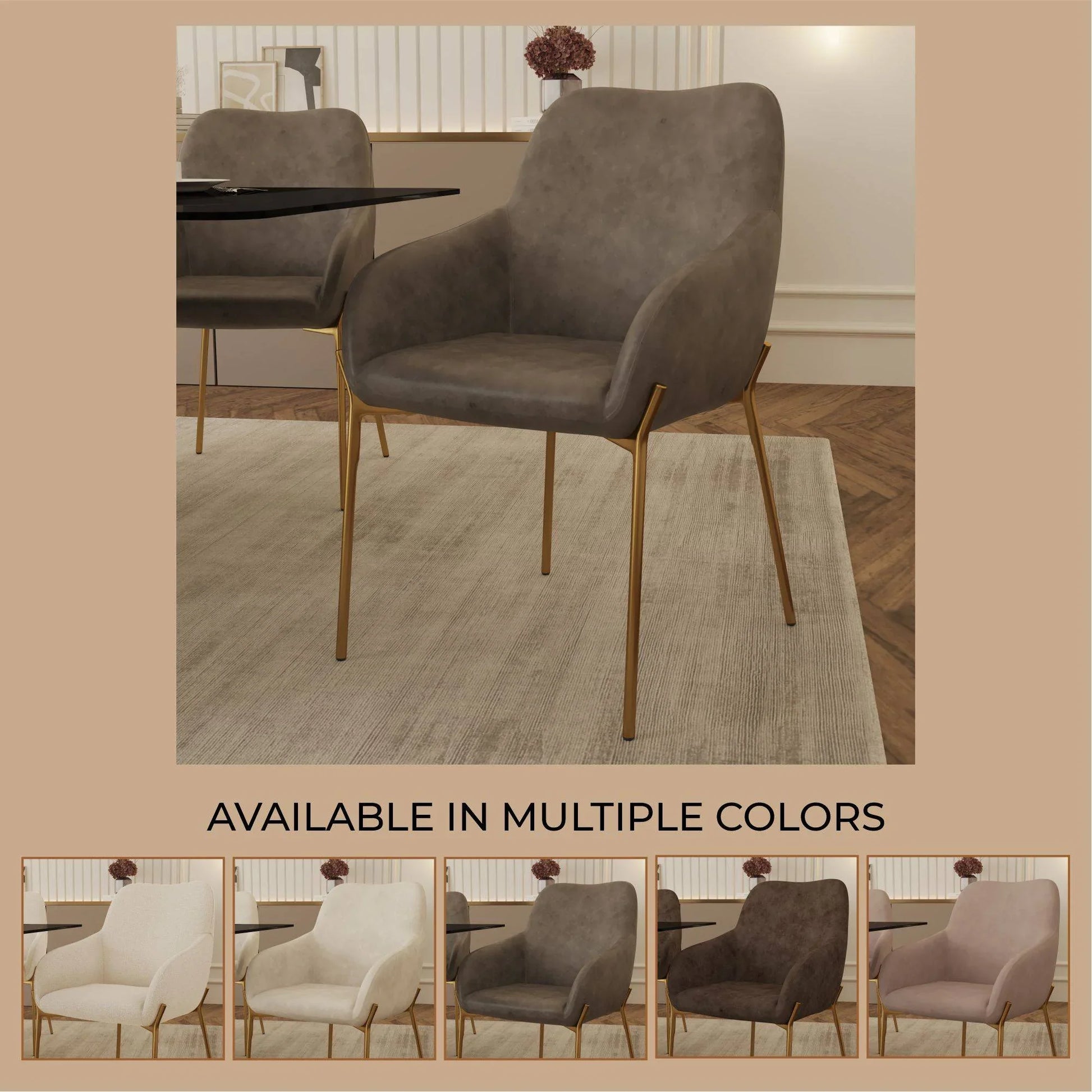 Zaire Upholsters Dining Chair in Velvet/Leather/Boucle with Gold Chrome Iron - Elax Furniture