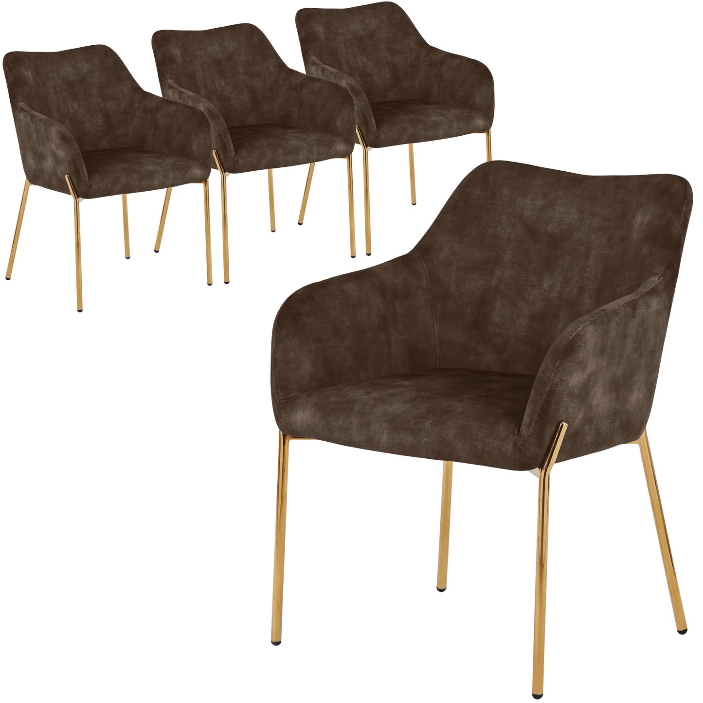 Zaire Upholsters Dining Chair in Velvet/Leather/Boucle with Gold Chrome Iron Set of 4 - Elax Furniture
