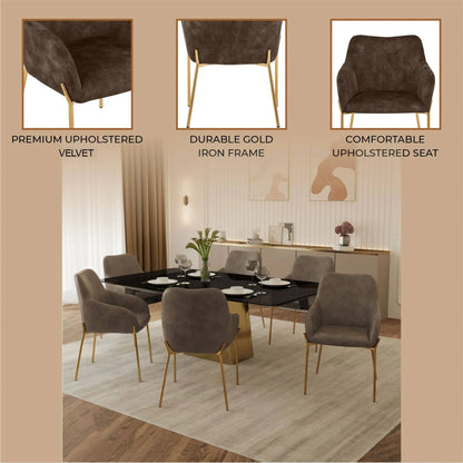 Zaire Upholsters Dining Chair in Velvet/Leather/Boucle with Gold Chrome Iron - Elax Furniture