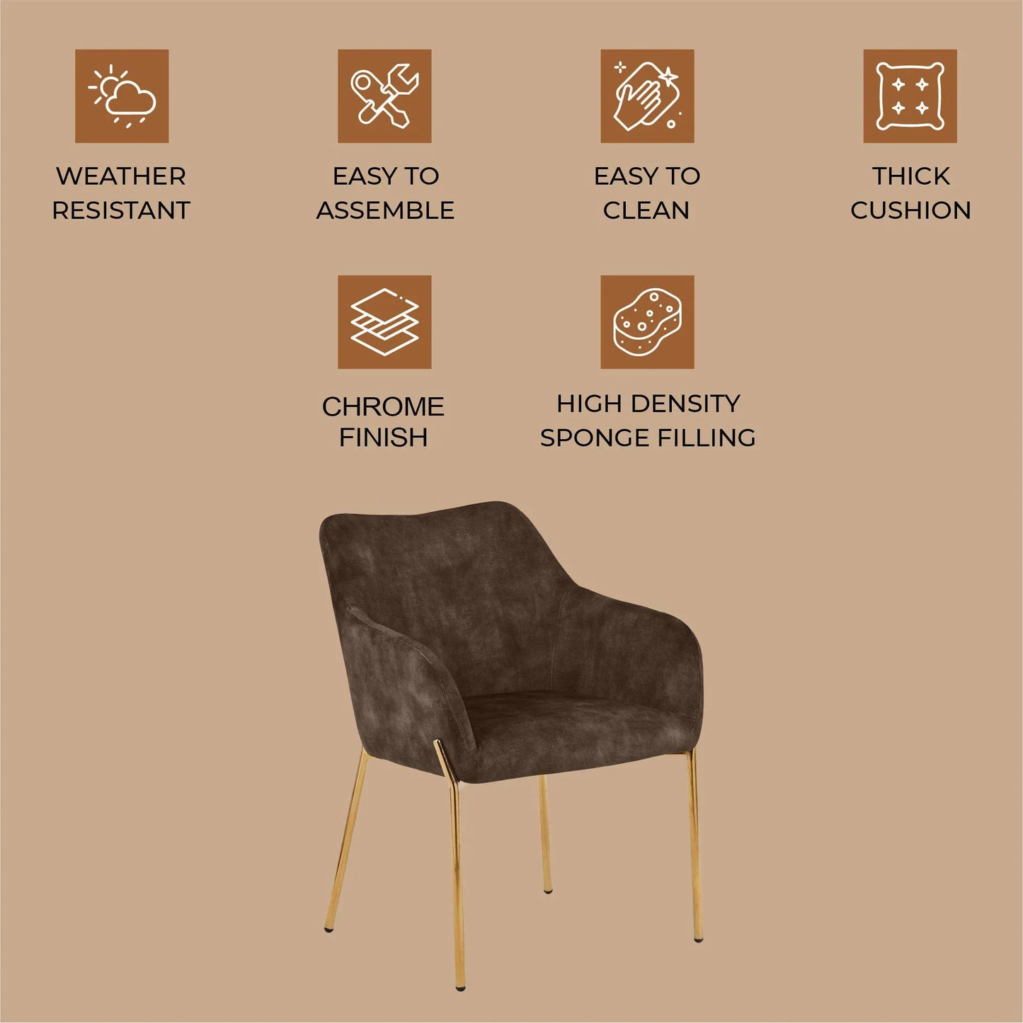 Zaire Upholsters Dining Chair in Velvet/Leather/Boucle with Gold Chrome Iron - Elax Furniture