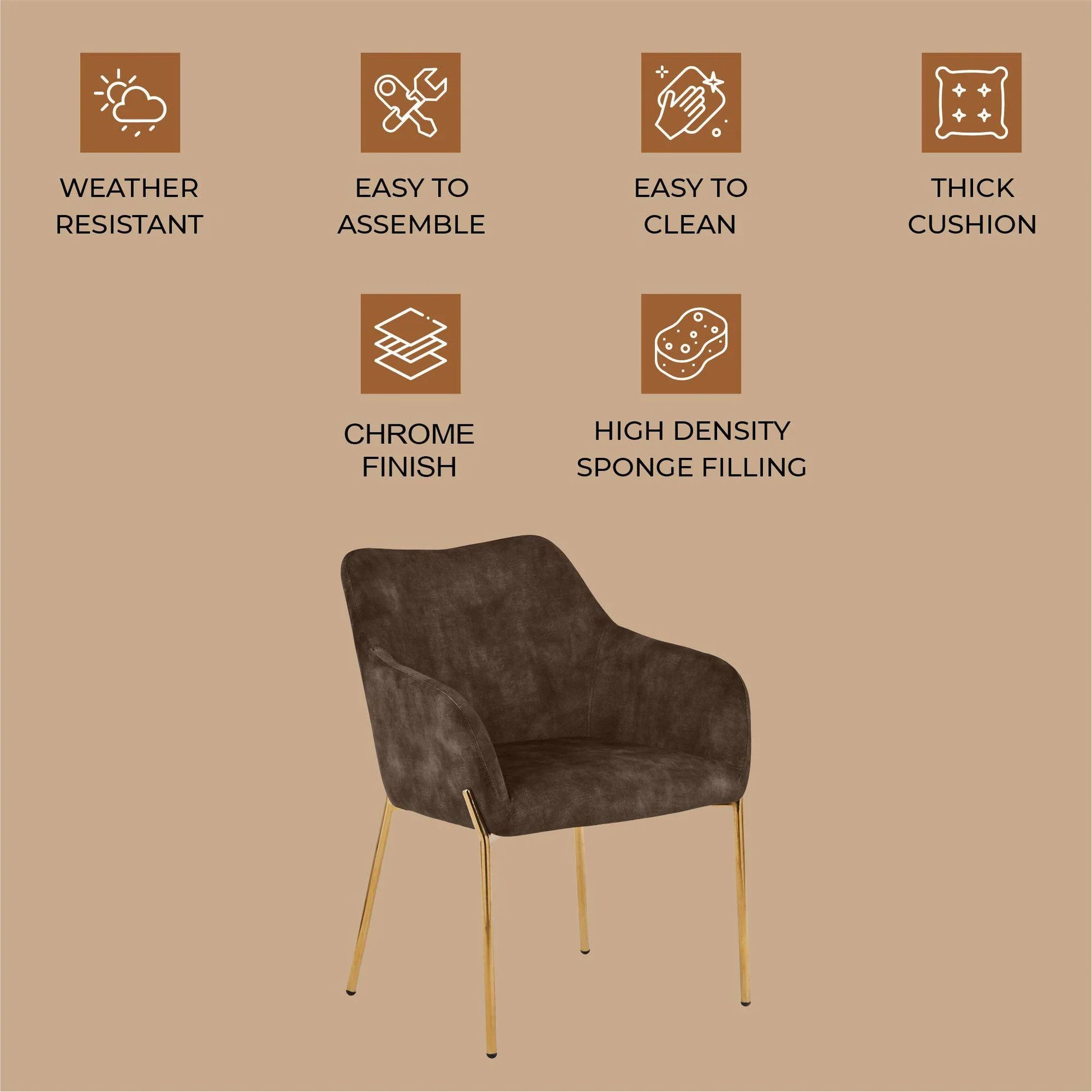 Zaire Upholsters Dining Chair in Velvet/Leather/Boucle with Gold Chrome Iron - Elax Furniture