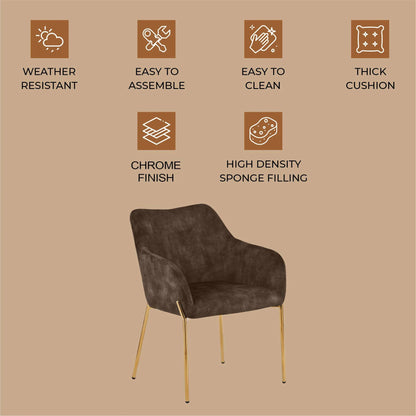 Zaire Upholsters Dining Chair in Velvet/Leather/Boucle with Gold Chrome Iron - Elax Furniture