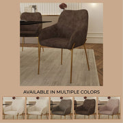 Zaire Upholsters Dining Chair in Velvet/Leather/Boucle with Gold Chrome Iron - Elax Furniture