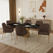 Zaire Upholsters Dining Chair in Velvet/Leather/Boucle with Gold Chrome Iron - Elax Furniture