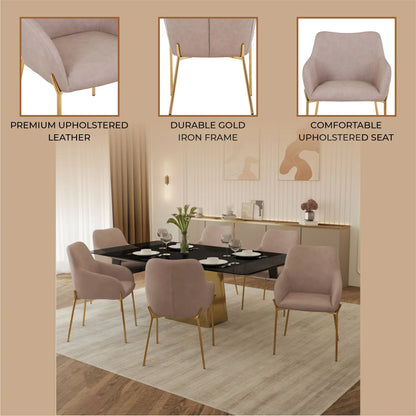Zaire Upholsters Dining Chair in Velvet/Leather/Boucle with Gold Chrome Iron - Elax Furniture