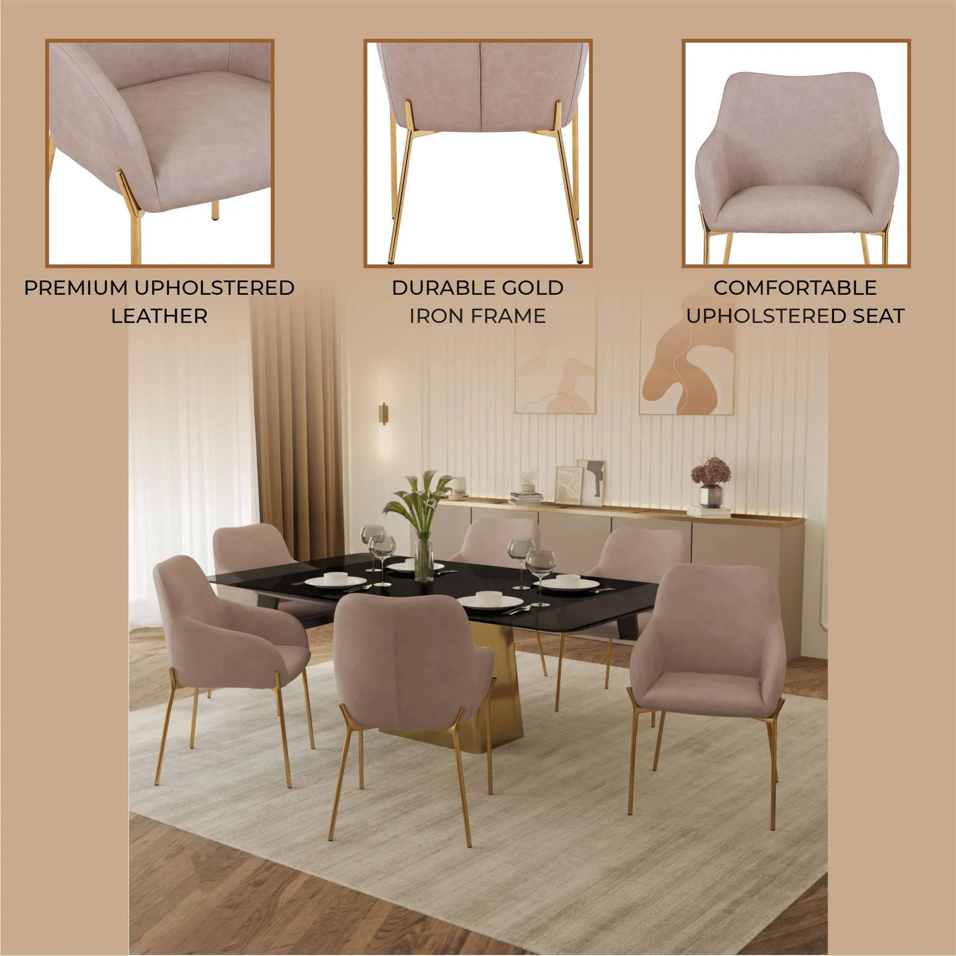 Zaire Upholsters Dining Chair in Velvet/Leather/Boucle with Gold Chrome Iron - Elax Furniture