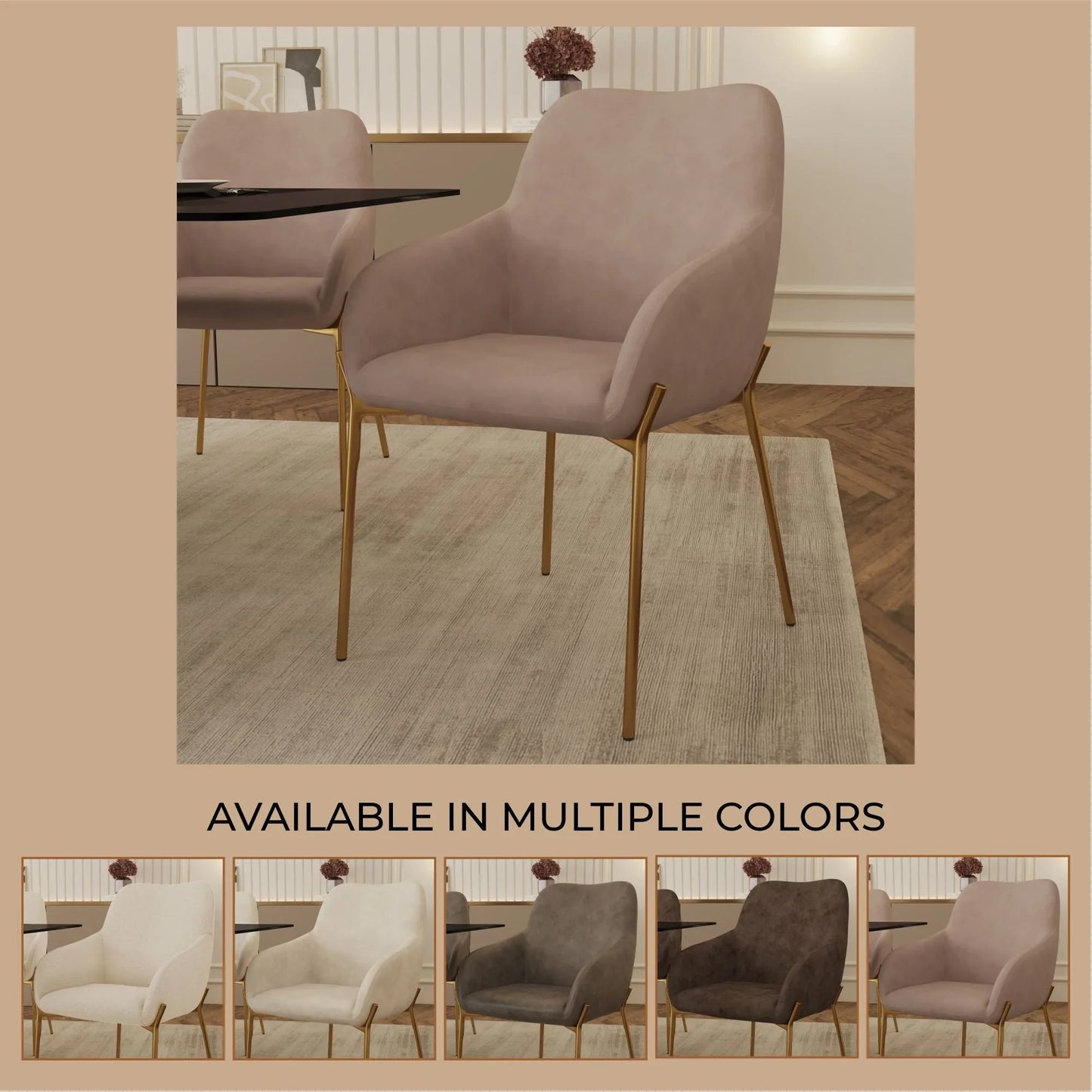 Zaire Upholsters Dining Chair in Velvet/Leather/Boucle with Gold Chrome Iron - Elax Furniture