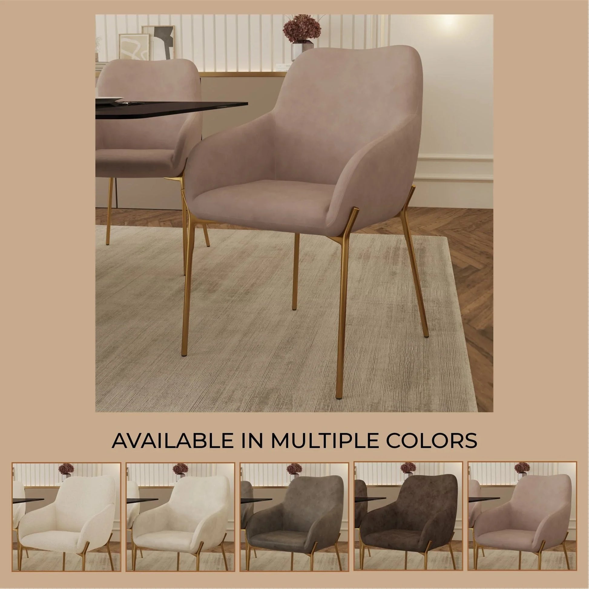 Zaire Upholsters Dining Chair in Velvet/Leather/Boucle with Gold Chrome Iron - Elax Furniture