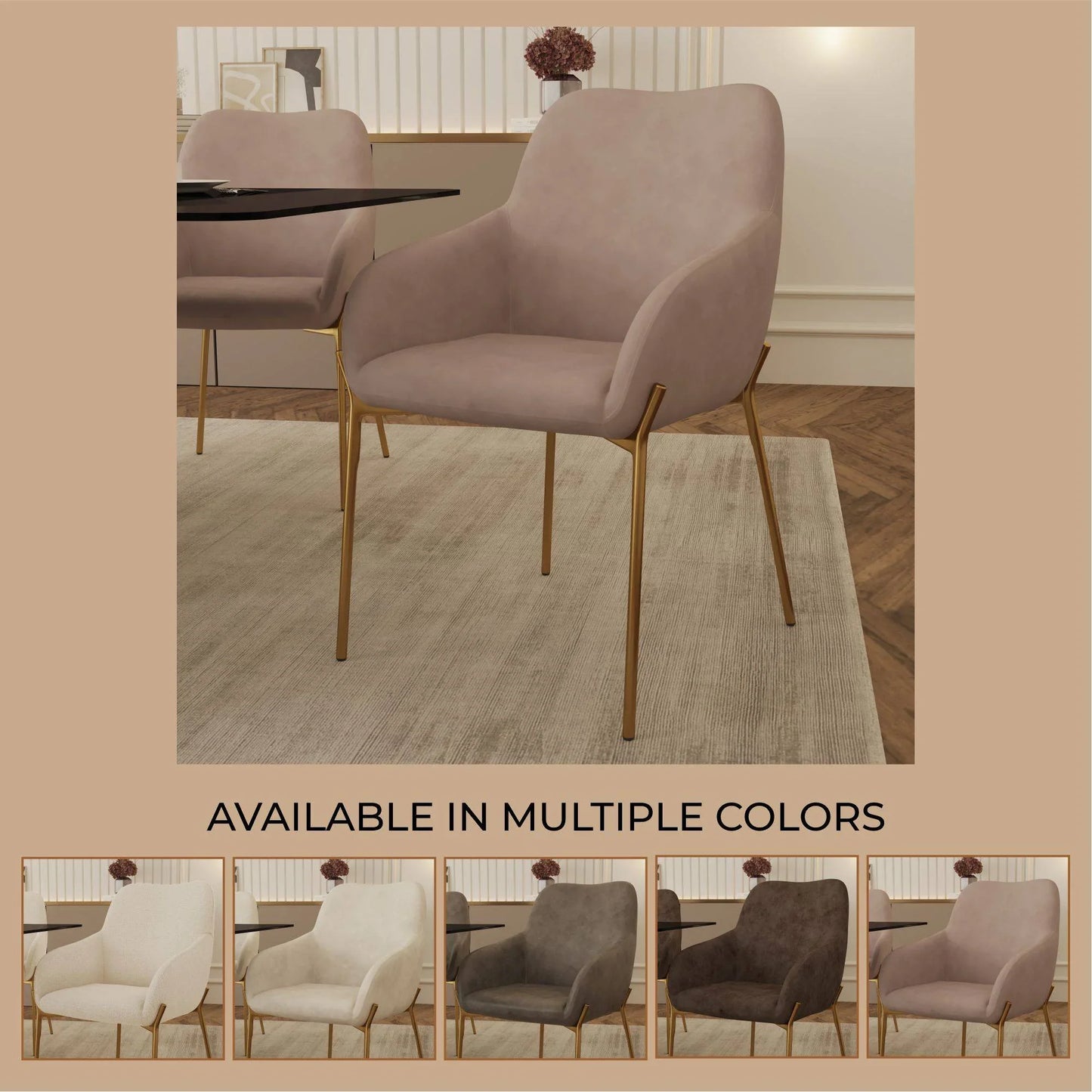 Zaire Upholsters Dining Chair in Velvet/Leather/Boucle with Gold Chrome Iron - Elax Furniture