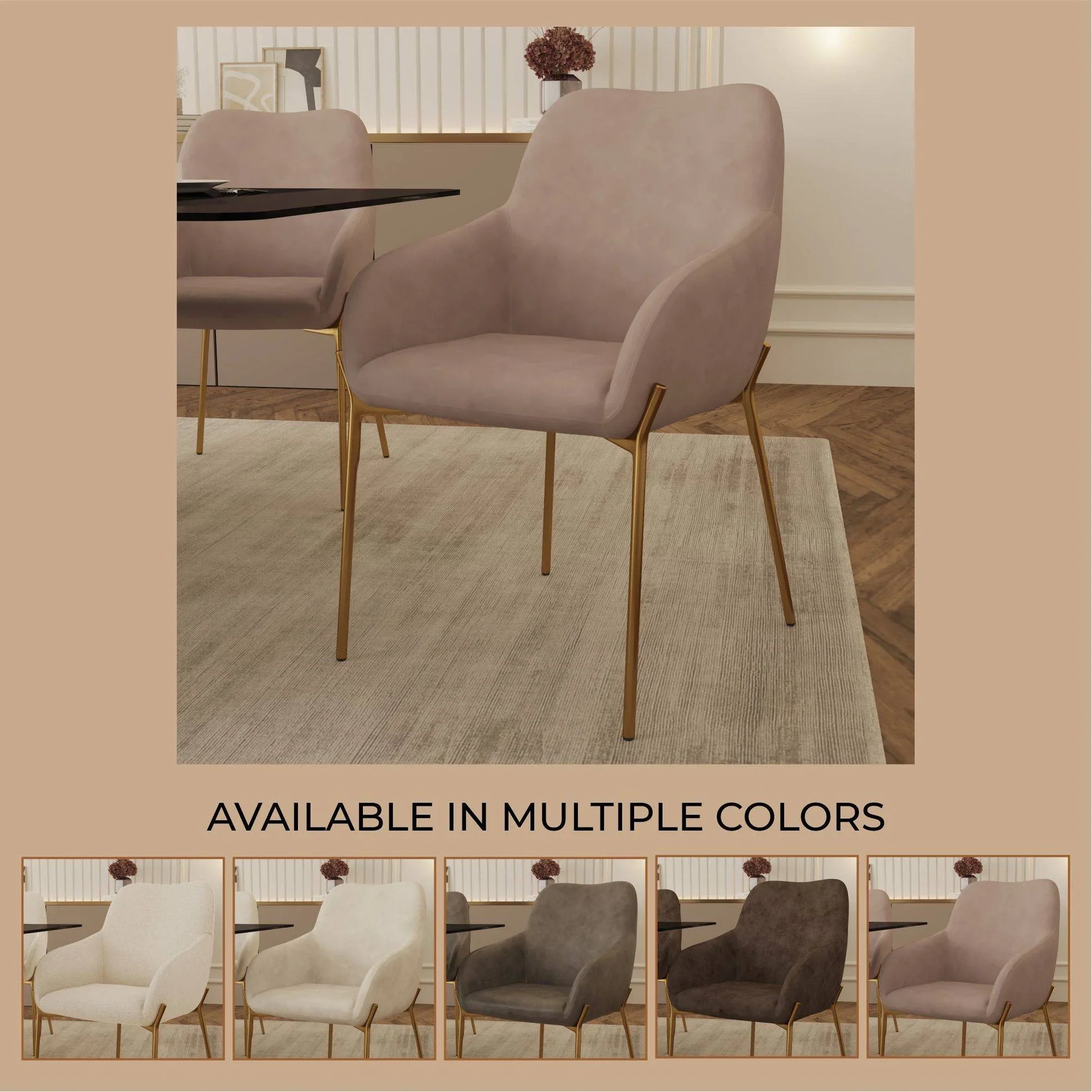 Zaire Upholsters Dining Chair in Velvet/Leather/Boucle with Gold Chrome Iron - Elax Furniture