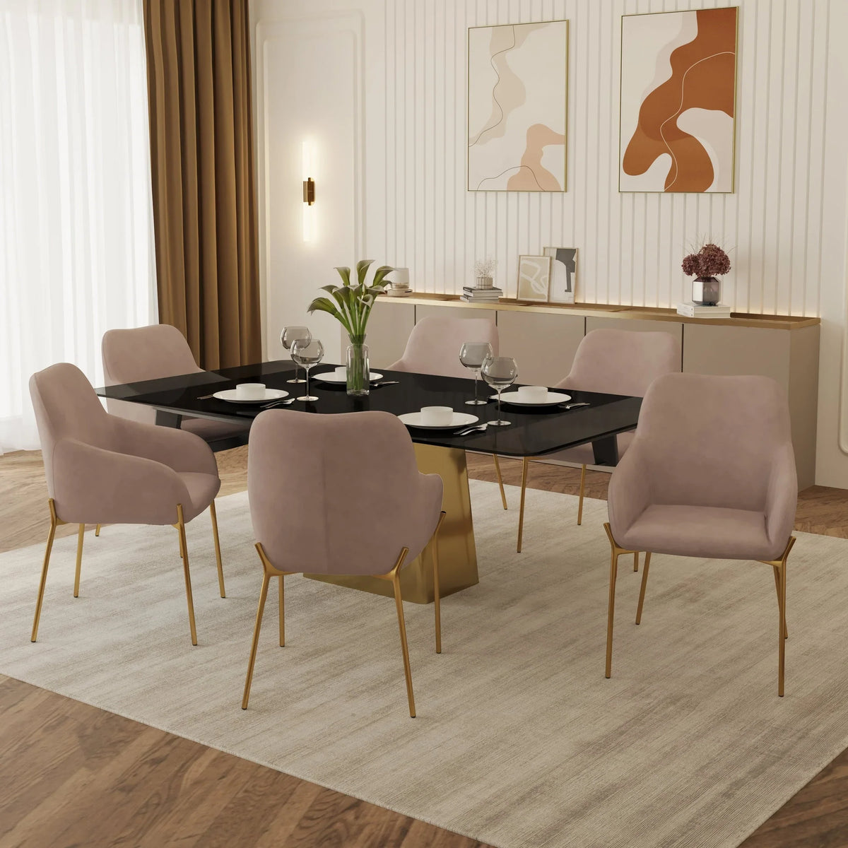 Zaire Upholsters Dining Chair in Velvet/Leather/Boucle with Gold Chrome Iron - Elax Furniture