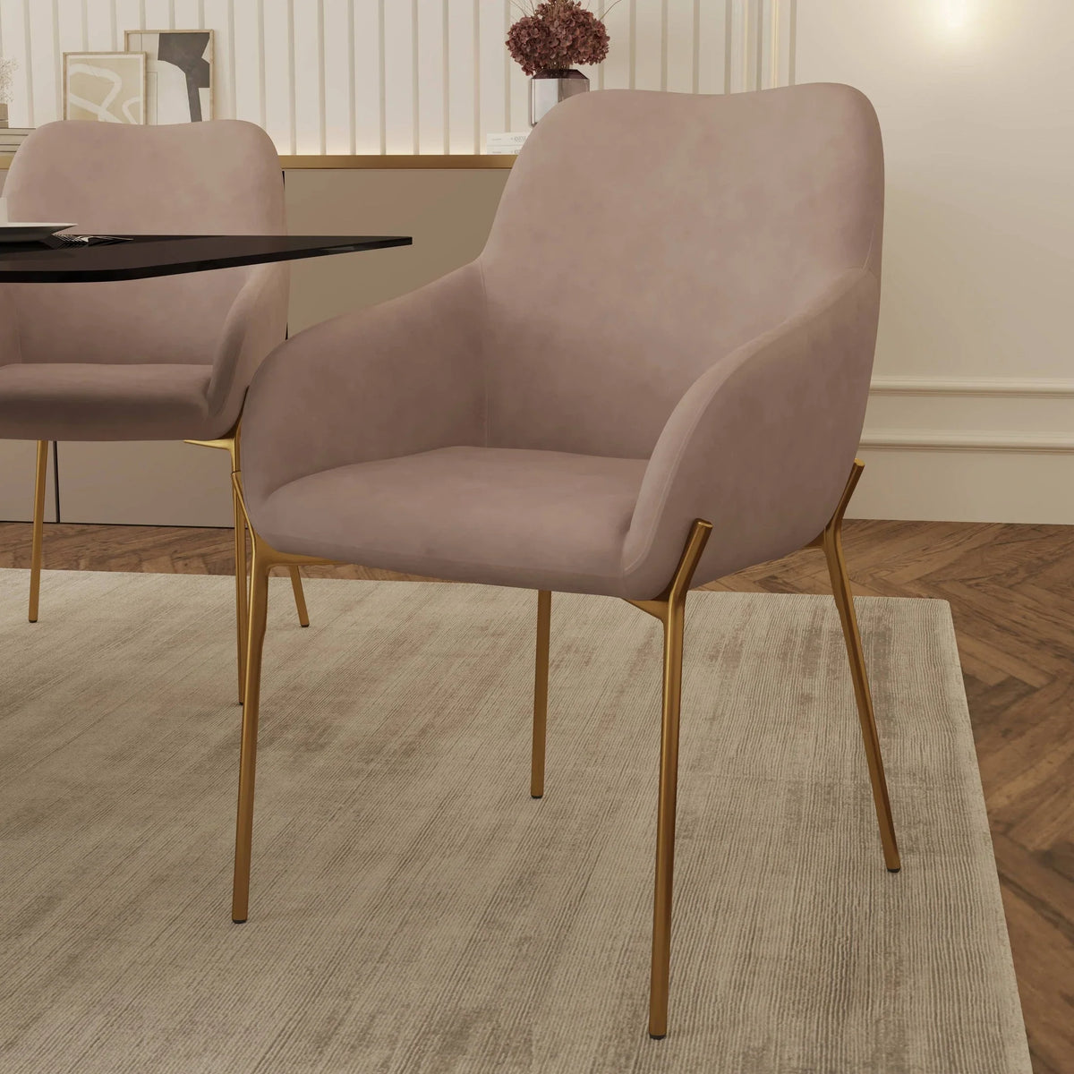 Zaire Upholsters Dining Chair in Velvet/Leather/Boucle with Gold Chrome Iron - Elax Furniture