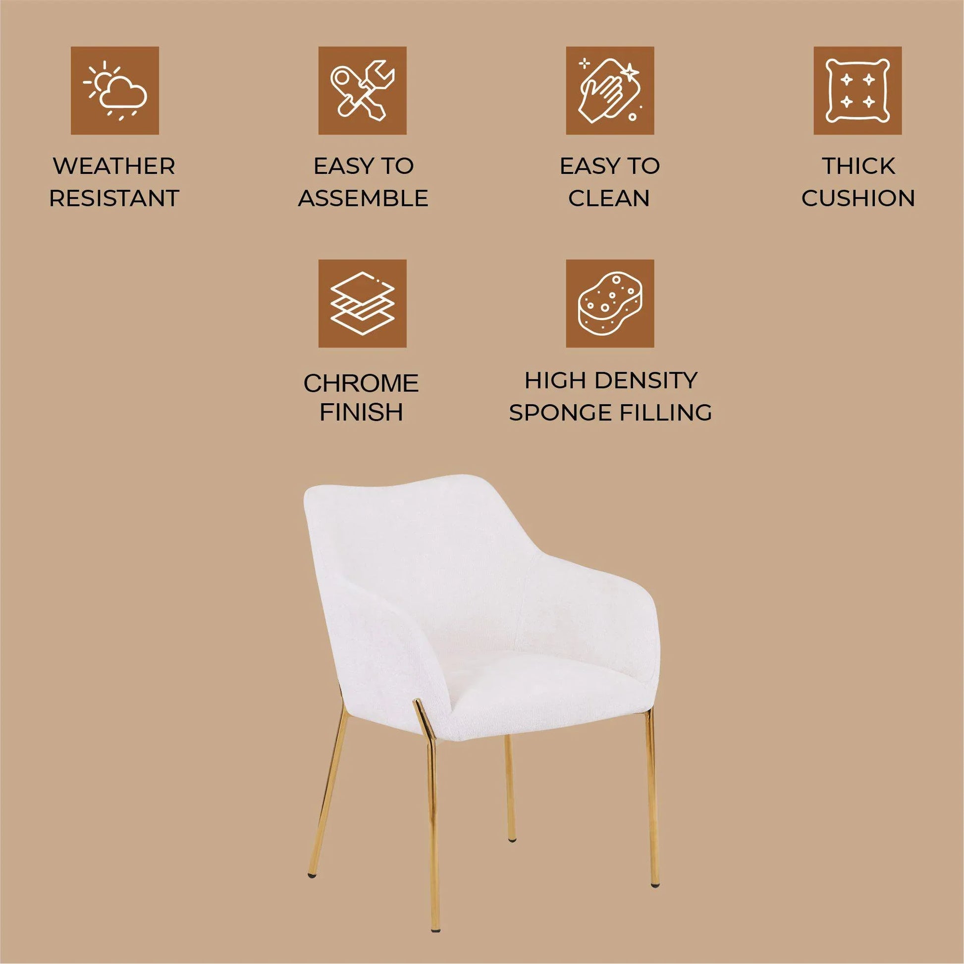 Zaire Upholsters Dining Chair in Velvet/Leather/Boucle with Gold Chrome Iron - Elax Furniture