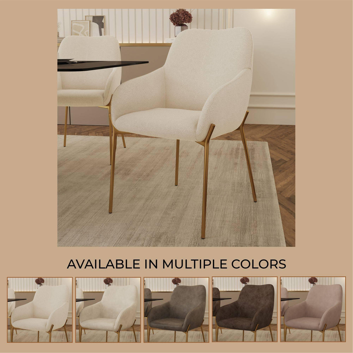 Zaire Upholsters Dining Chair in Velvet/Leather/Boucle with Gold Chrome Iron - Elax Furniture