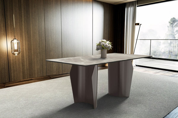 Zelan Dining Table with Rectangular Sintered Stone Tabletop and Stainless Steel Legs