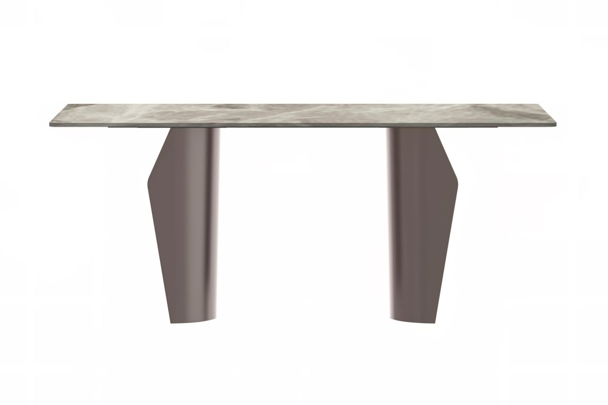 Zelan Dining Table with Rectangular Glass/Sintered Stone Tabletop and Steel Legs Sintered Stone 55 Inches Wide Deep Grey Dining Table Leisuremod