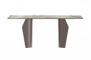 Zelan Dining Table with Rectangular Glass/Sintered Stone Tabletop and Steel Legs Sintered Stone 55 Inches Wide Deep Grey Dining Table Leisuremod