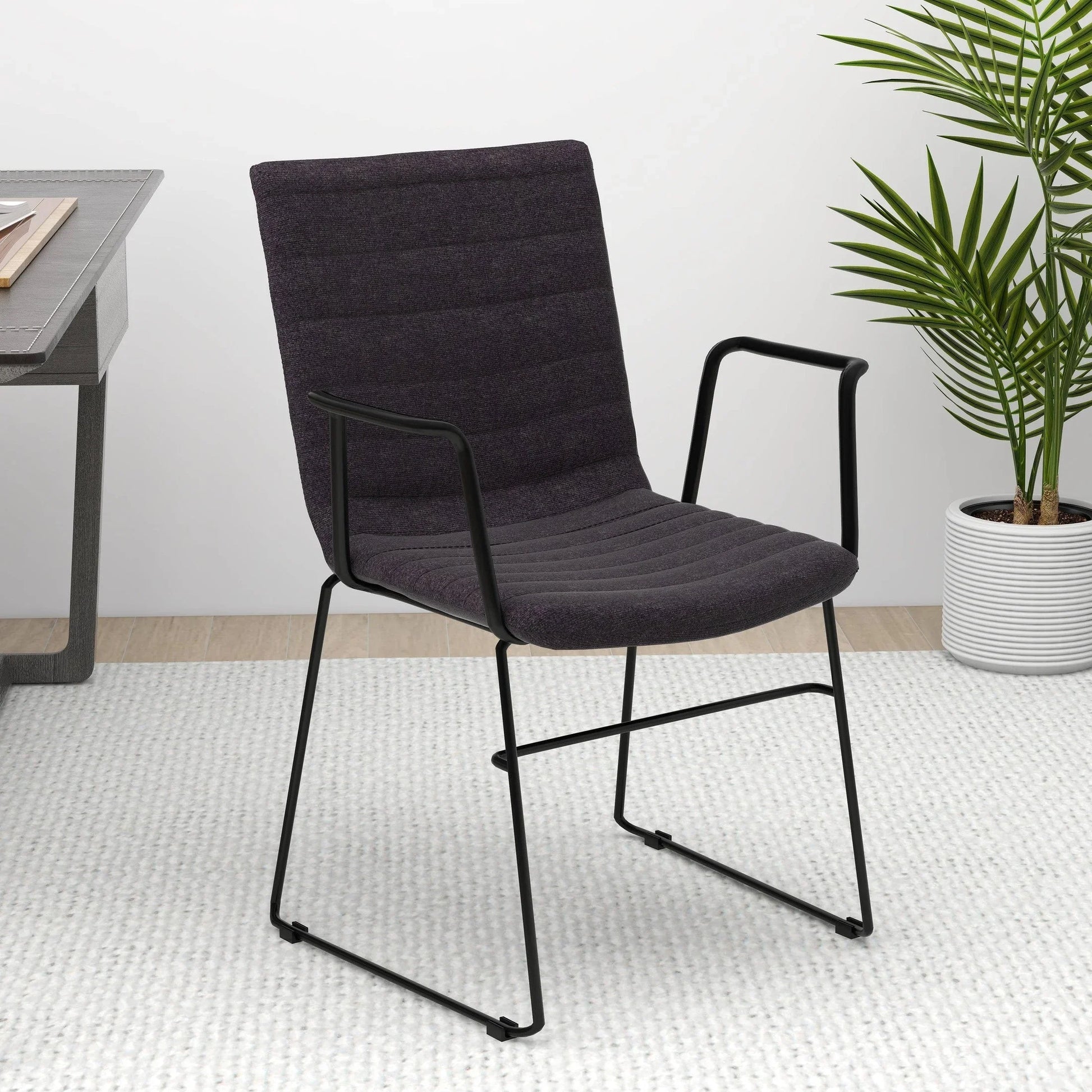 Zylar Leather/Polyester Guest Arm Chair with Powder-Coated Stainless Steel Base - Elax Furniture