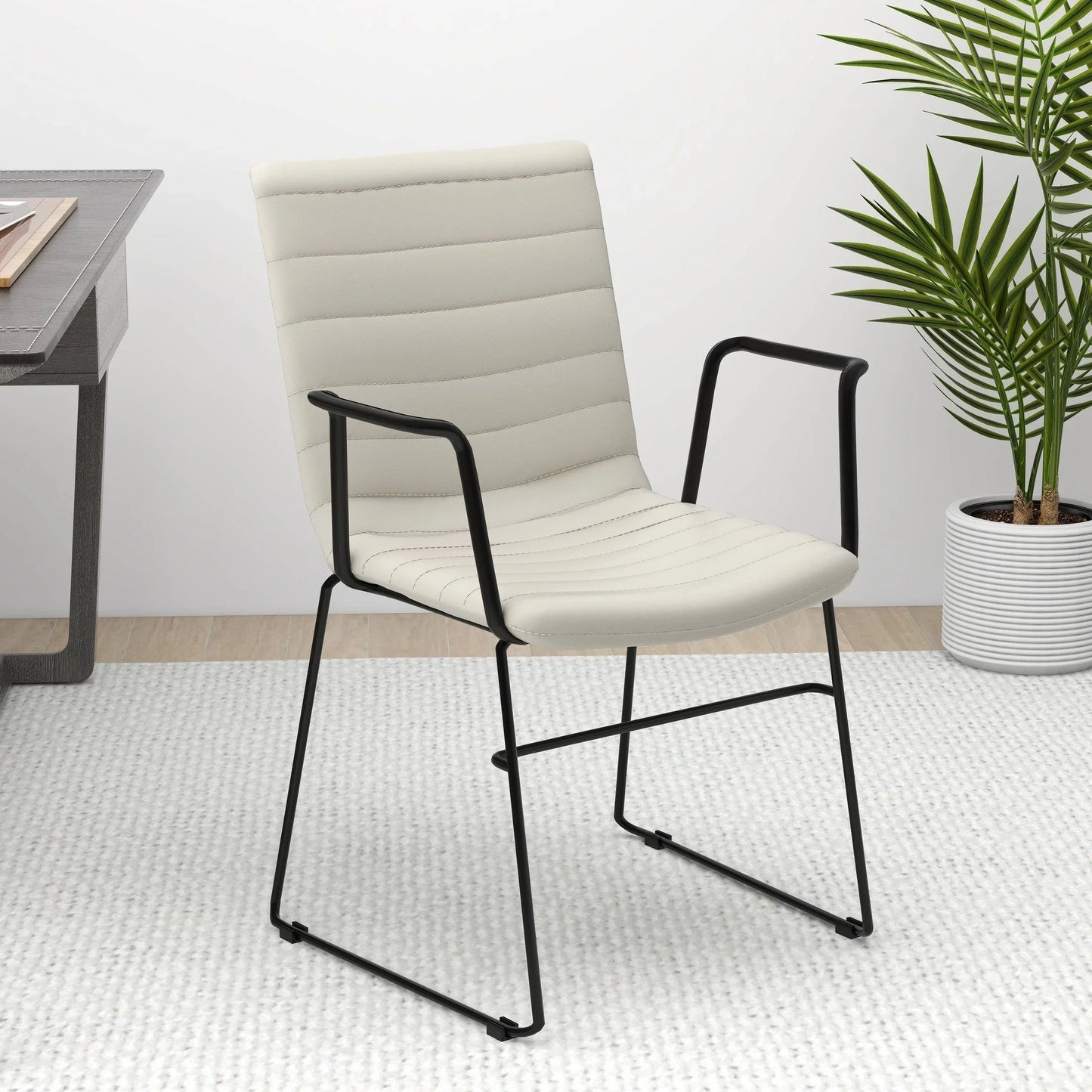 Zylar Leather/Polyester Guest Arm Chair with Powder-Coated Stainless Steel Base - Elax Furniture