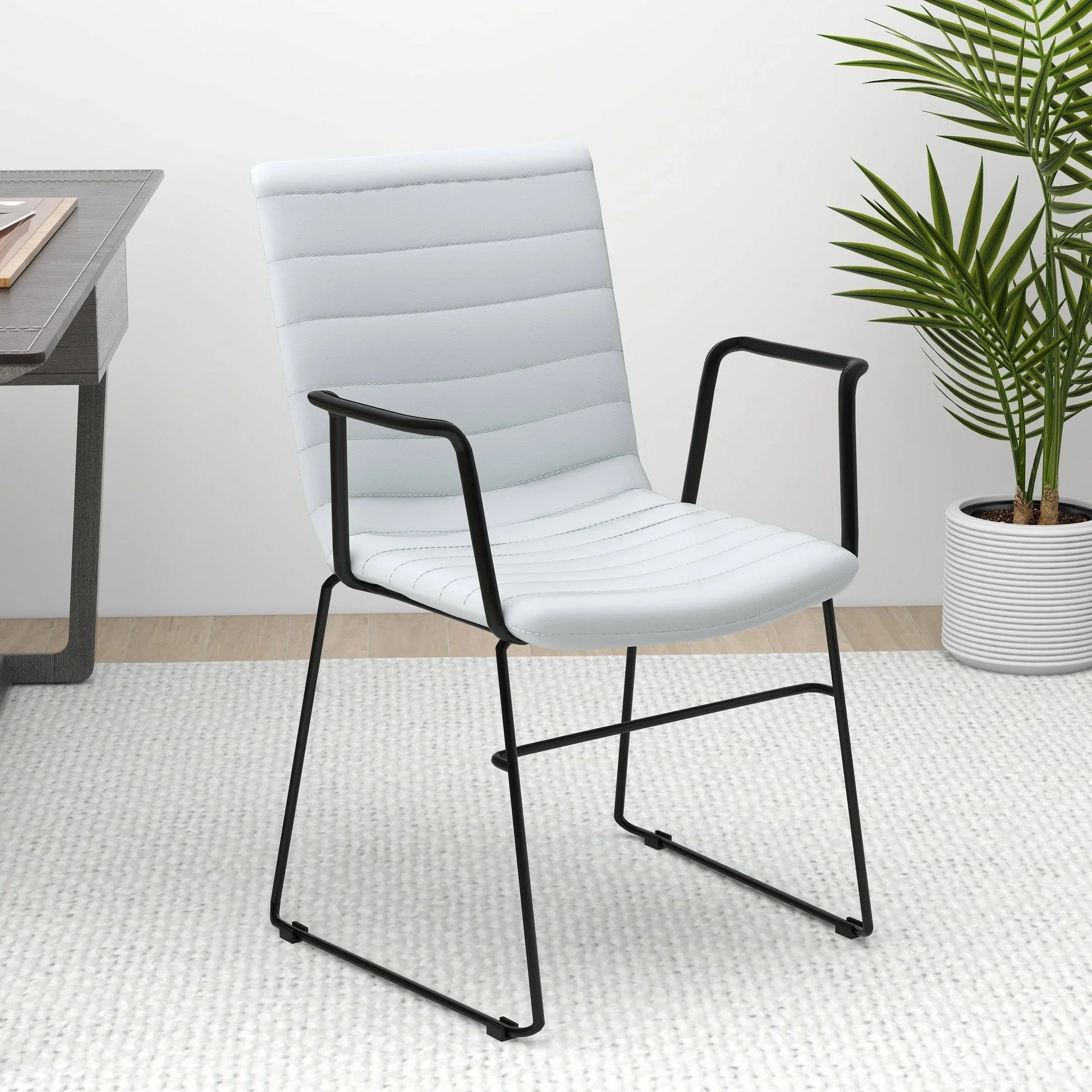 Zylar Leather/Polyester Guest Arm Chair with Powder-Coated Stainless Steel Base - Elax Furniture