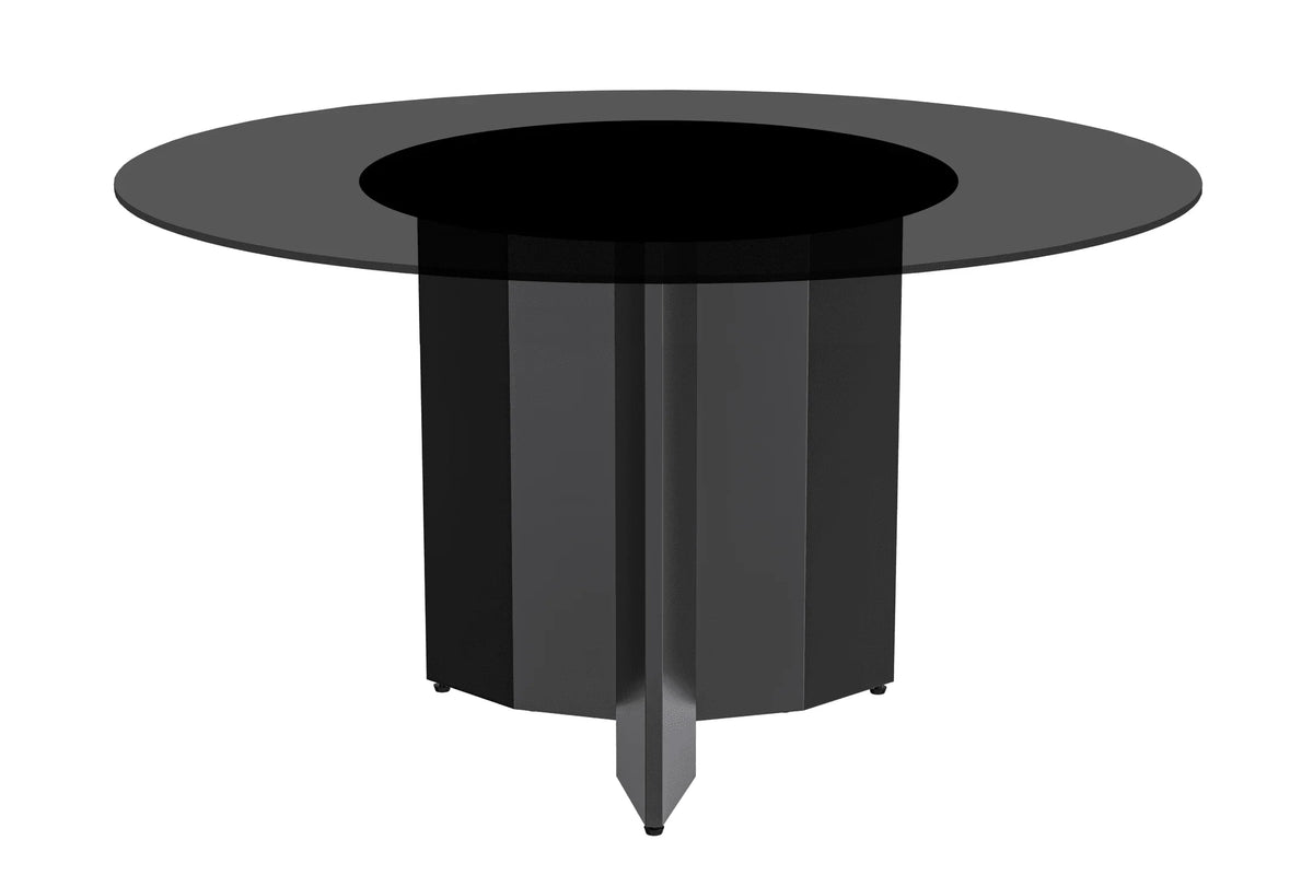 Zevro Round Dining Table with Sintered Stone/Glass Tabletop in Black Stainless Steel - Elax Furniture