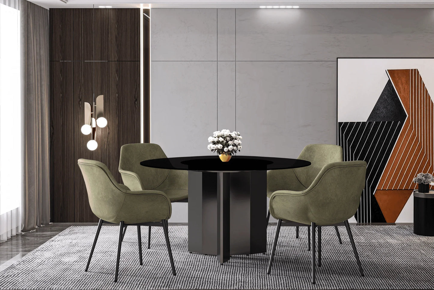 Zevro Round Dining Table with Sintered Stone/Glass Tabletop in Black Stainless Steel - Elax Furniture