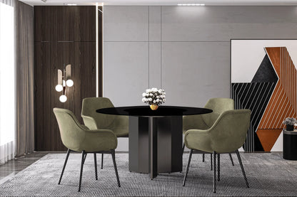 Zevro Round Dining Table with Sintered Stone/Glass Tabletop in Black Stainless Steel - Elax Furniture