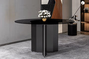 Zevro Round Dining Table with Sintered Stone/Glass Tabletop in Black Stainless Steel - Elax Furniture