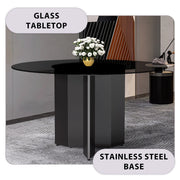 Zevro Round Dining Table with Sintered Stone/Glass Tabletop in Black Stainless Steel - Elax Furniture