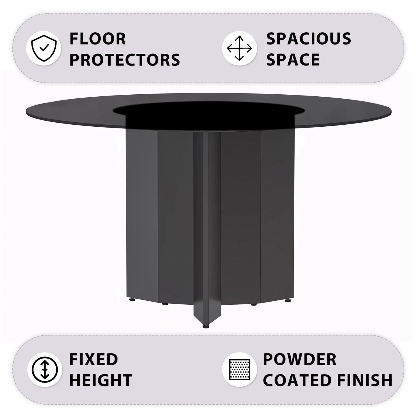 Zevro Round Dining Table with Sintered Stone/Glass Tabletop in Black Stainless Steel - Elax Furniture