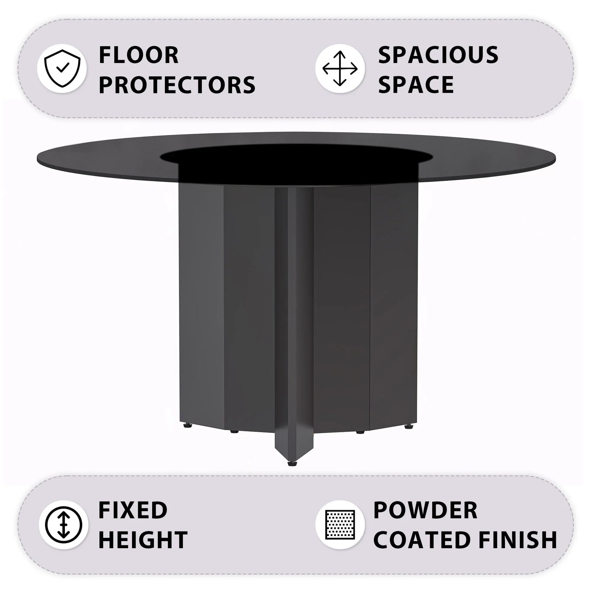 Zevro Round Dining Table with Sintered Stone/Glass Tabletop in Black Stainless Steel - Elax Furniture