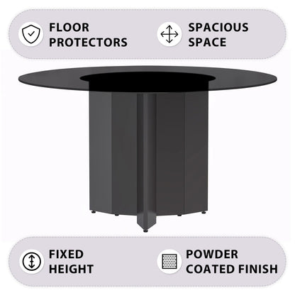 Zevro Round Dining Table with Sintered Stone/Glass Tabletop in Black Stainless Steel - Elax Furniture