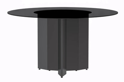 Zevro Round Dining Table with Sintered Stone/Glass Tabletop in Black Stainless Steel - Elax Furniture