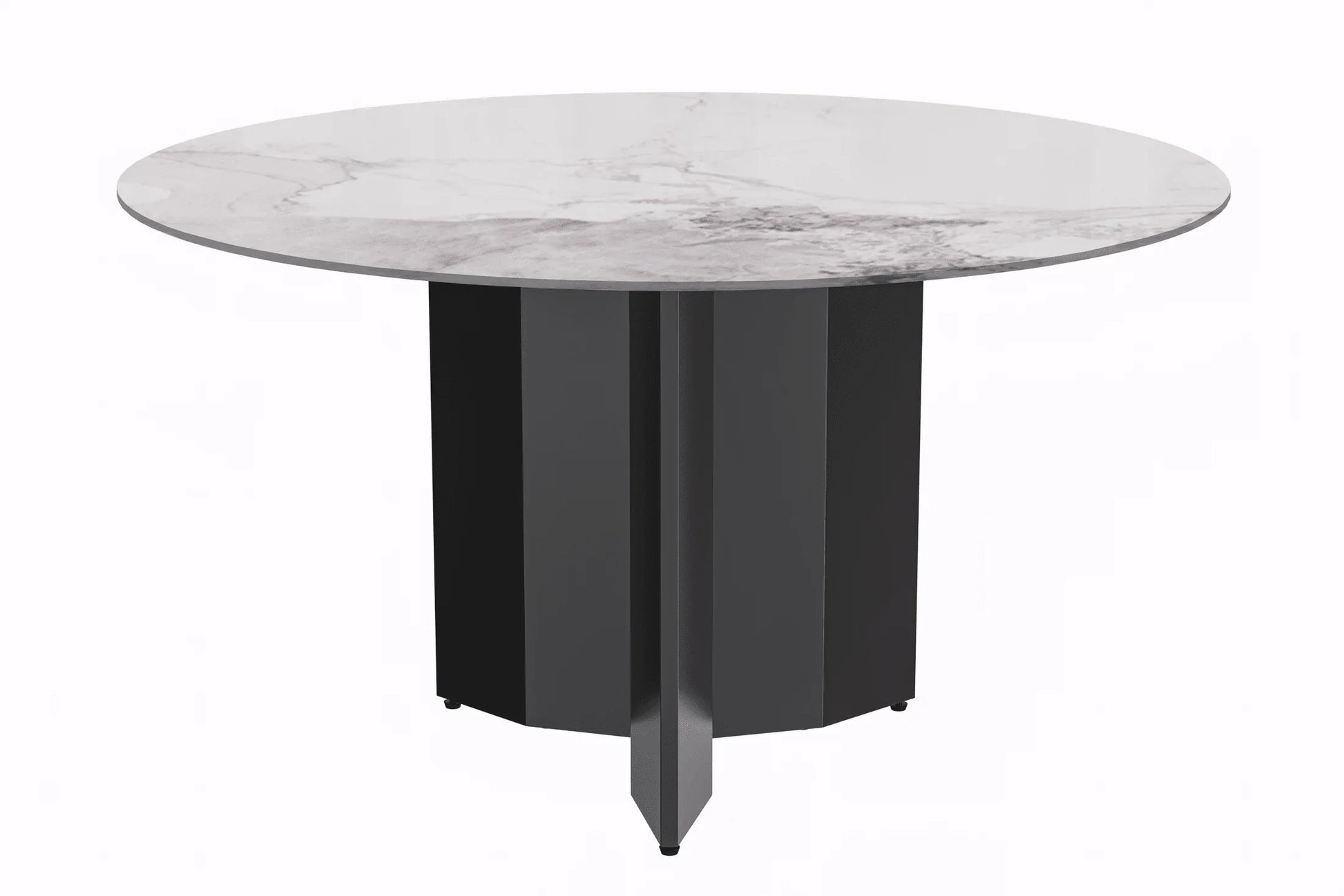 Zevro Round Dining Table with Sintered Stone/Glass Tabletop in Black Stainless Steel - Elax Furniture