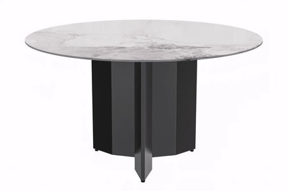 Zevro Round Dining Table with Sintered Stone/Glass Tabletop in Black Stainless Steel - Elax Furniture